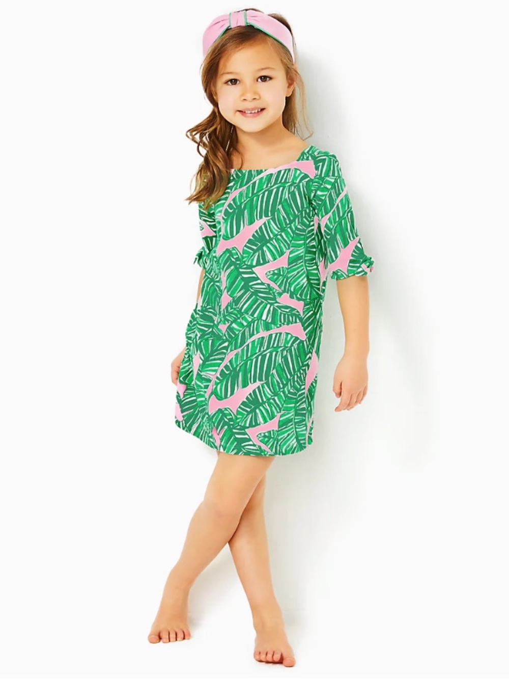LILLY PULITZER MINI LIDIA DRESS, CONCH SHELL PINK LETS GO BANANAS